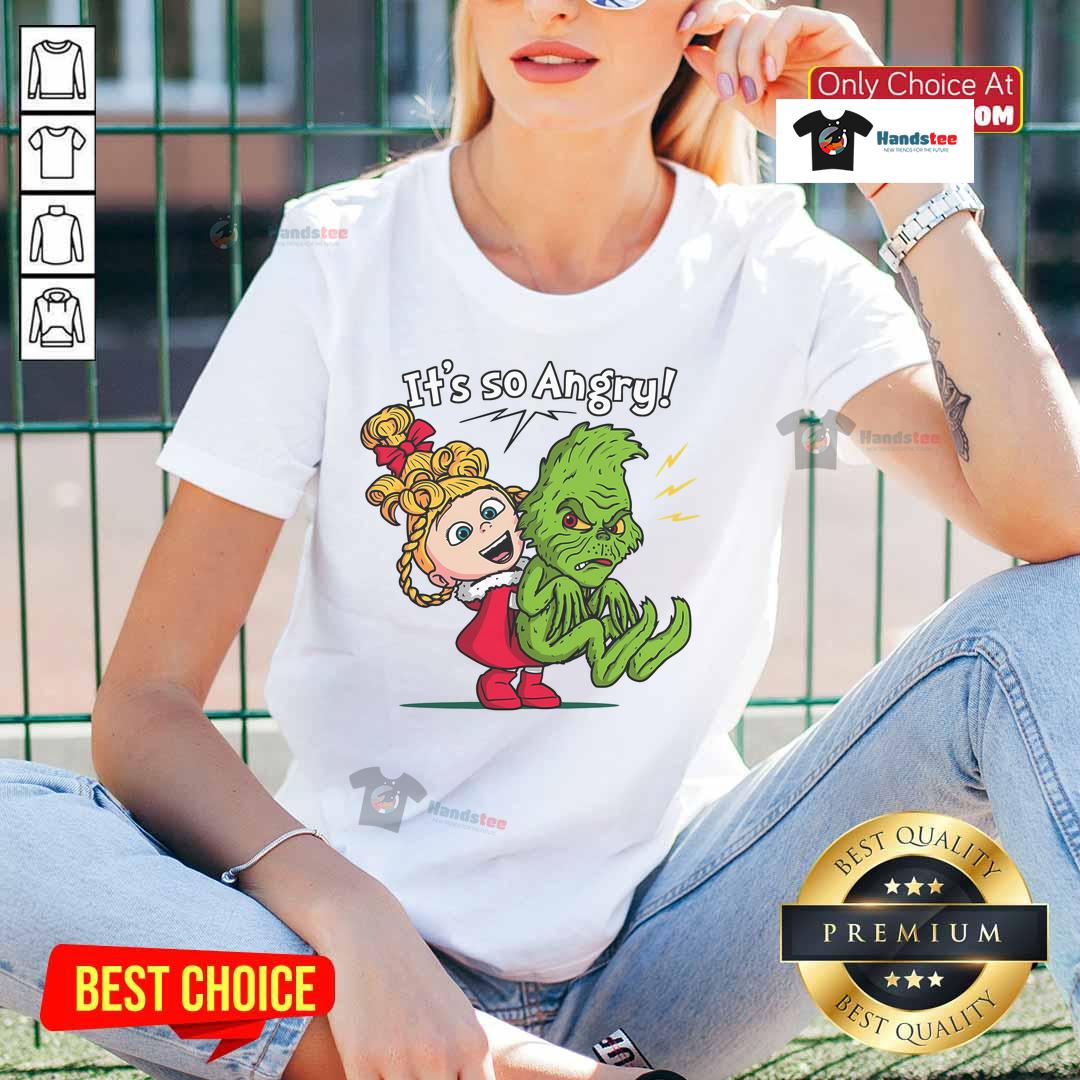 Cute It's So Angry Grinch Ladies Tee featuring a playful Grinch graphic, perfect for holiday festivities and Christmas cheer.