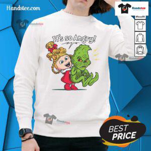 Alt Text: Cute 'It's So Angry' Grinch sweatshirt featuring a playful design, perfect for holiday wear and festive cheer.