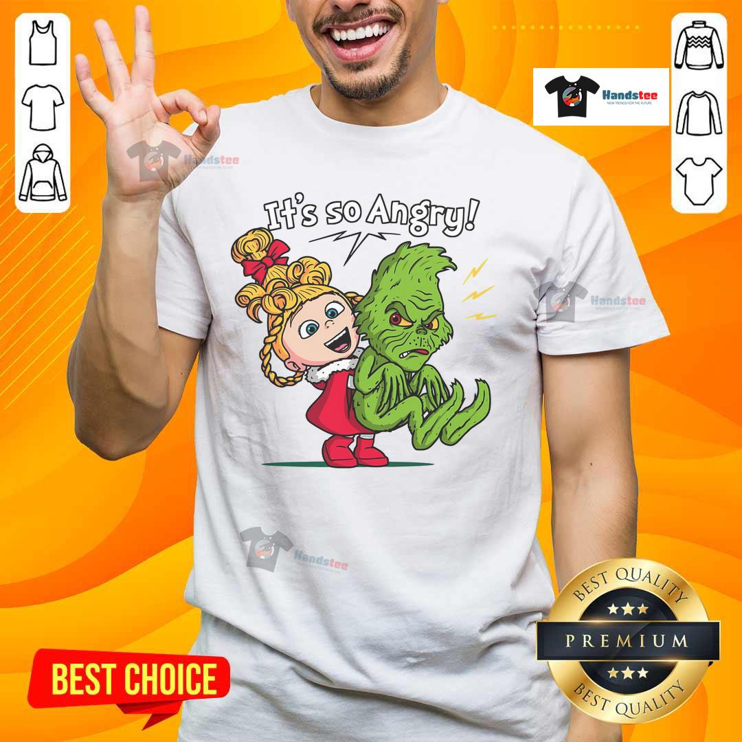 Alt Text: Cute It's So Angry Grinch T-Shirt featuring a grumpy Grinch graphic, perfect for holiday fun and festive wear.