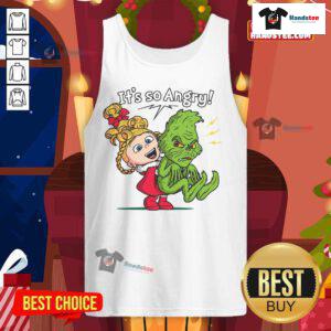Funny 'Cute It's So Angry Grinch' tank top featuring the Grinch's iconic scowl, perfect for holiday festivities.
