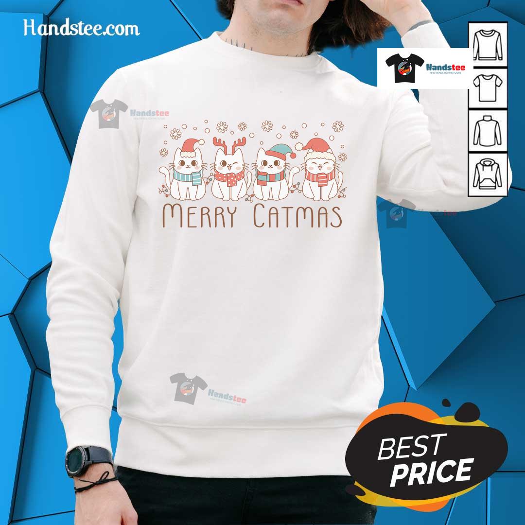 Cozy 'Cute Merry Catmas' sweatshirt featuring a playful cat design for the freezing season. Perfect for a Meowy Christmas!