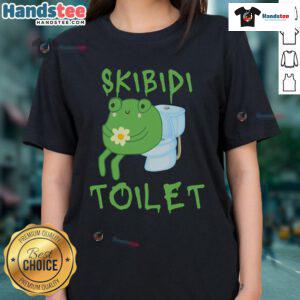 Funny Skibidi Toilet Frog meme on a ladies tee, perfect for fans of quirky meme culture and brainrot humor.