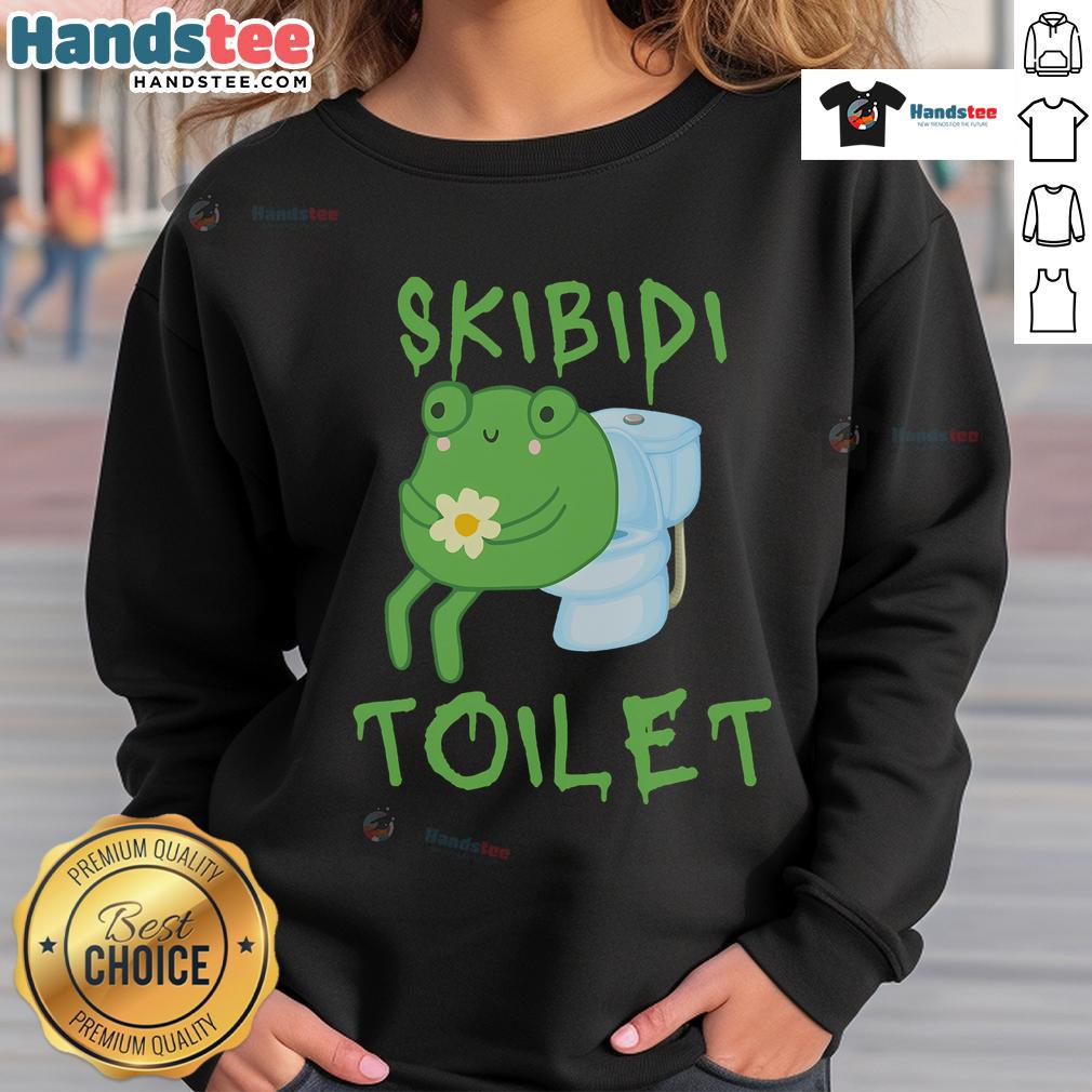 Adorable Skibidi Toilet Frog meme sweatshirt featuring a funny design for brainrot meme lovers.