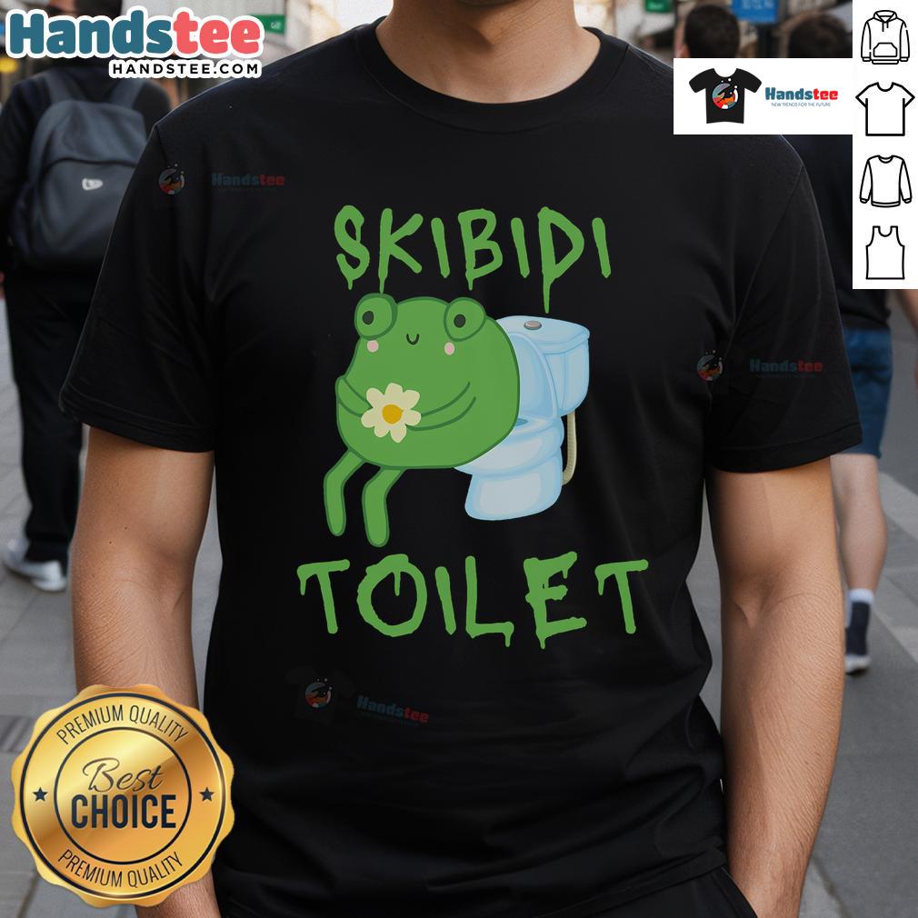 Alt Text: Cute Skibidi Toilet Frog meme T-shirt featuring a funny brainrot design perfect for meme lovers and humor enthusiasts.