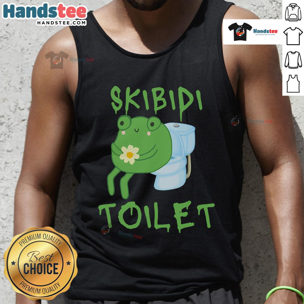 Cute Skibidi Toilet Frog meme tank top featuring a funny frog design for brainrot meme lovers.