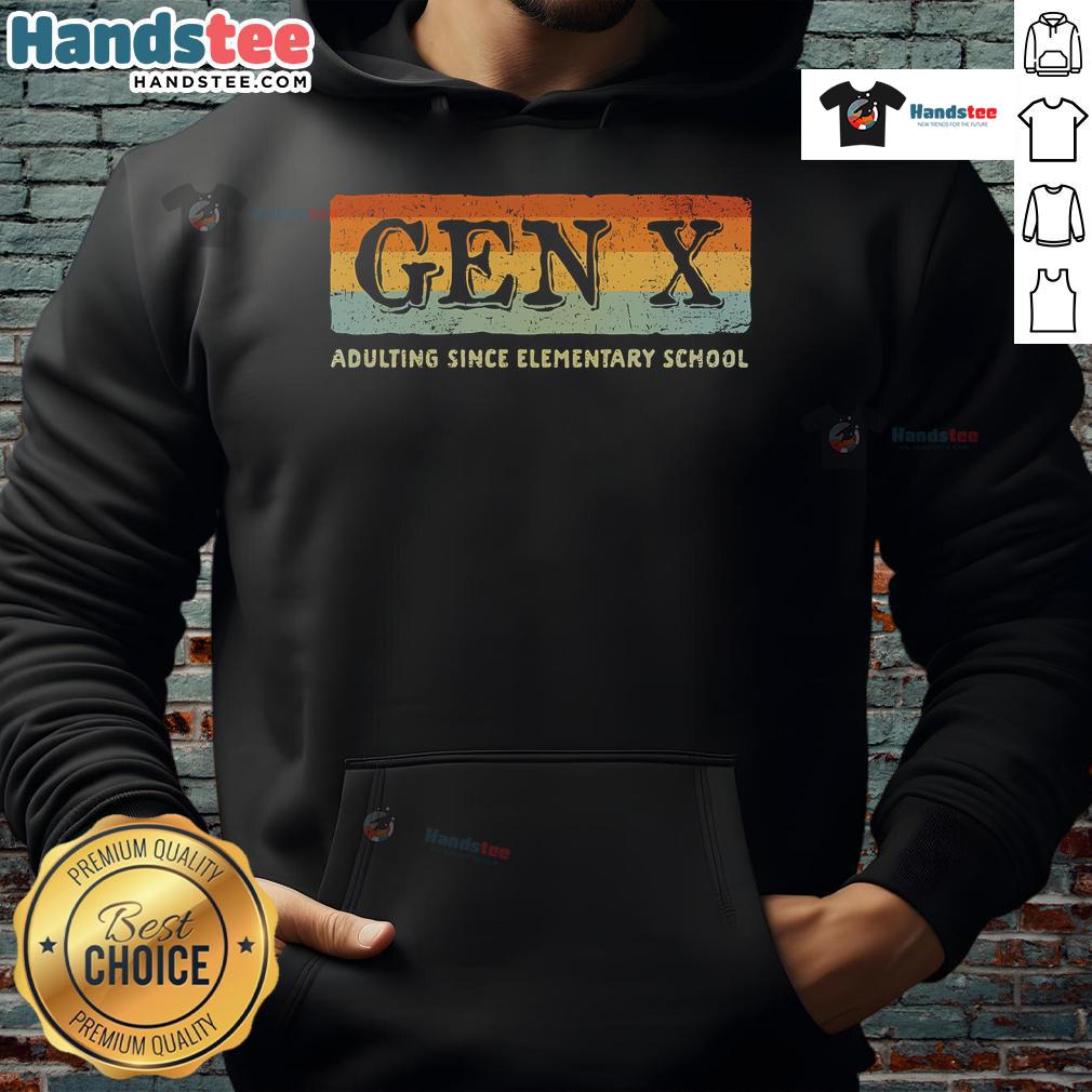 Funny Adulting Since Elementary School Vintage Hoodie design featuring playful text and retro graphics for adults.