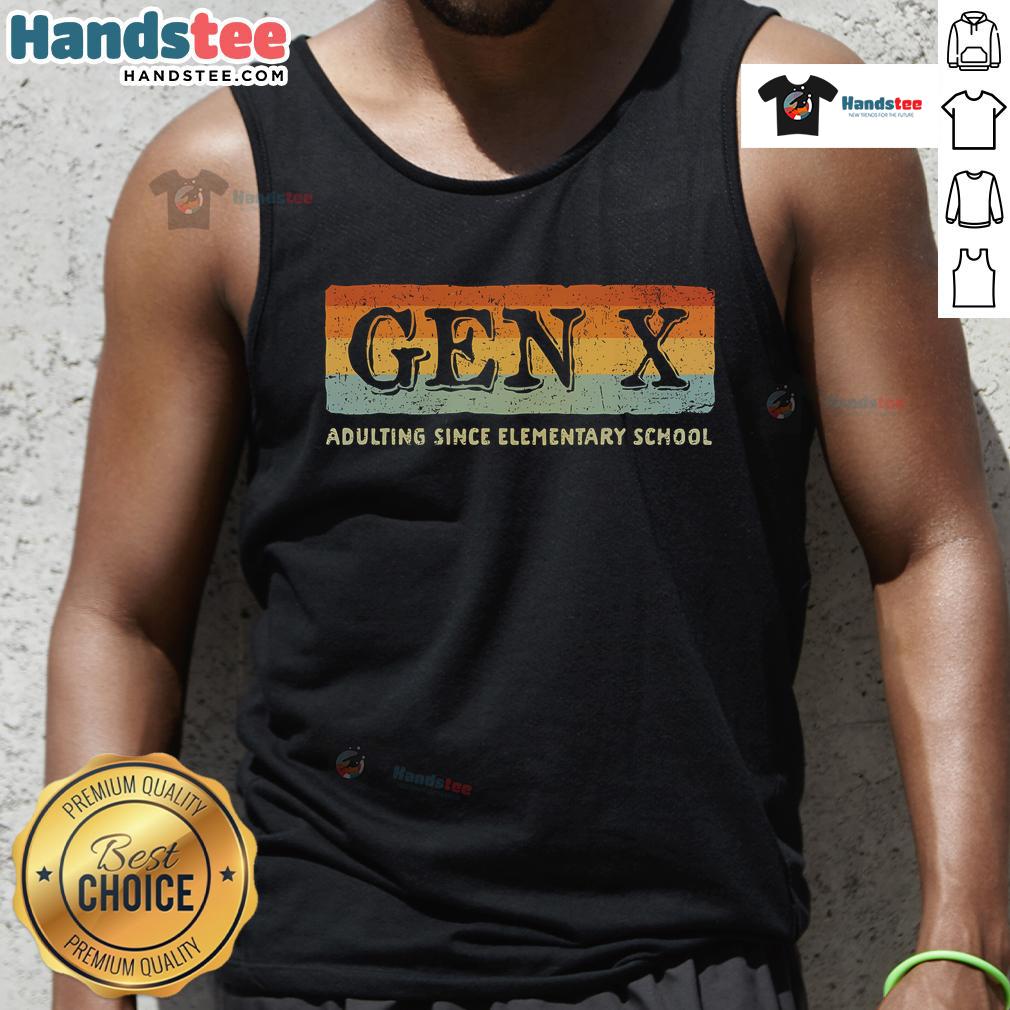 Funny Adulting Since Elementary School Vintage Tank Top featuring playful text and retro design for a humorous fashion statement.