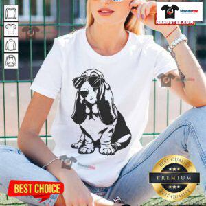 Funny Basset Hound wearing sunglasses, perfect for hipster dog lovers - stylish ladies' tee design.