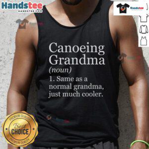 Funny canoeing grandma in a water sports tank top, showcasing humor and adventure in outdoor activities.