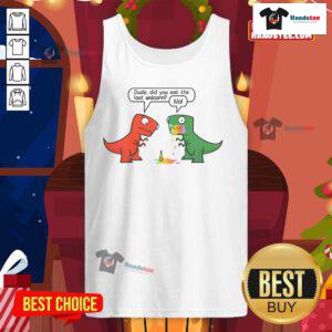 Funny Dinosaur Dude wearing a tank top asking, 'Did you eat the last unicorn?' Perfect for quirky fashion lovers.