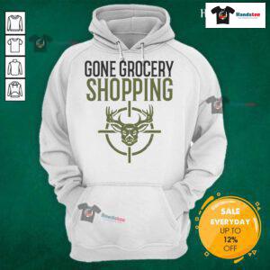 Funny Gone Grocery Shopping Hunters Deer Hunting Hoodie showcasing a humorous design for outdoor enthusiasts.
