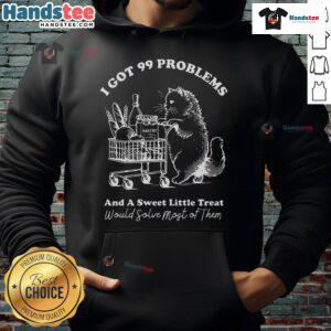 Trendy vintage retro cat hoodie with 'I got 99 problems' graphic, perfect for humorous grocery shopping.