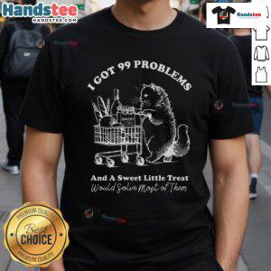 Funny I Got 99 Problems trendy vintage retro cat graphic on a grocery shopping t-shirt for cat lovers.
