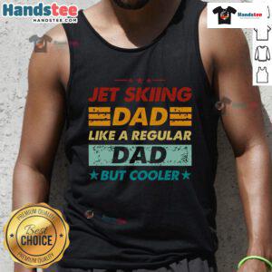 Funny jet skiing dad wearing a cooler tank top, showcasing a playful twist on regular dad humor and summer fun.