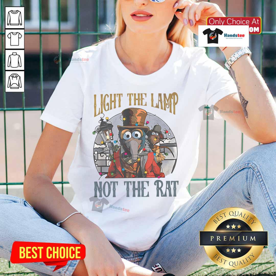 Funny Light the Lamp Not the Rat Christmas Holiday Rat Ladies Tee design featuring a playful rat illustration and festive text.