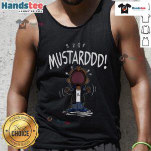 Alt Text: Funny Mustarddd mustard parody tank top featuring Lamar TV Off design, perfect for humorous fashion lovers.