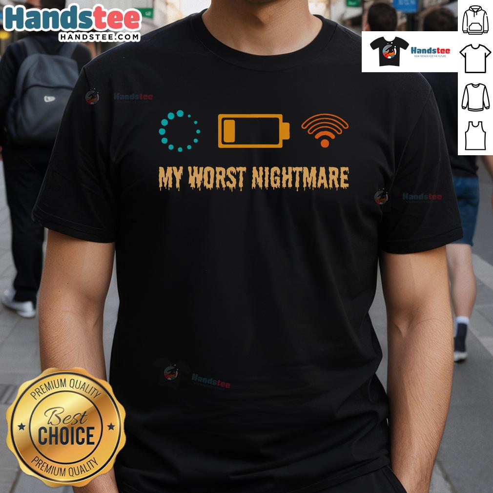 Alt Text: Funny My Worst Nightmare Gamer Melting Text T-Shirt design featuring bold, melting typography for gaming enthusiasts.