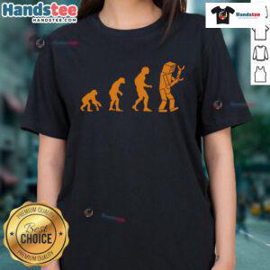 Funny nerdy robot evolution graphic on a ladies tee showcasing computer robotics in a playful design.