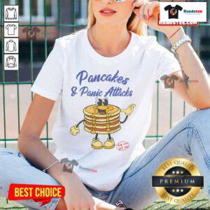 Funny Pancakes and Panic Attacks tee for pancake lovers, featuring a whimsical design perfect for casual wear.