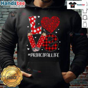 Funny plaid heart love principal hoodie for Valentine's Day and Christmas, perfect for festive celebrations.