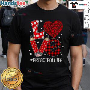 Funny plaid heart graphic on a love principal t-shirt for Valentines Day and Christmas celebrations.