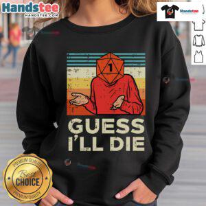 Funny RPG gamer in a retro sweatshirt, humorously reacting to a critical failure in a tabletop game.