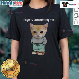 Funny rage-consuming silly cat meme on a chill guy tee, perfect for cat lovers and humor enthusiasts.