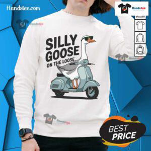 Funny silly goose on the loose sweatshirt design featuring a whimsical goose graphic and playful text.