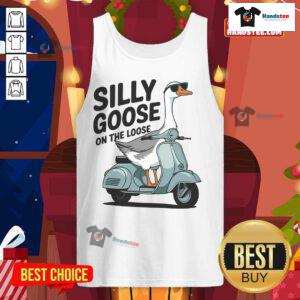 Funny silly goose on the loose tank top design featuring a playful cartoon goose, perfect for humor lovers.