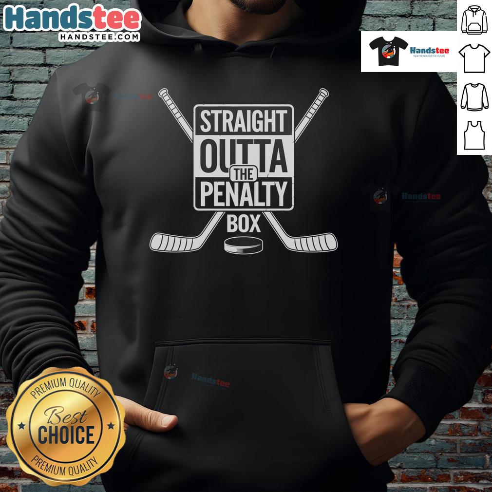 Alt Text: Funny Straight Outta The Penalty Box Ice Hockey Player Hoodie featuring a humorous graphic for hockey fans.
