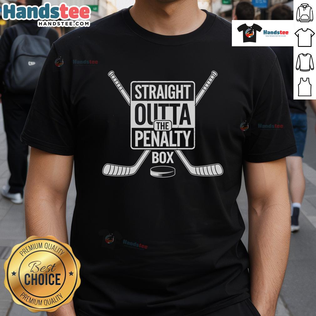 Funny Straight Outta The Penalty Box Ice Hockey Player T-Shirt featuring a humorous design for hockey fans and players.