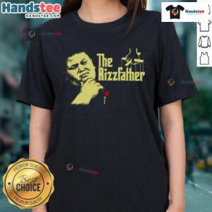 Funny 'The Rizzfather' meme graphic on a ladies tee, combining humor and style for fans of the Godfather and meme culture.