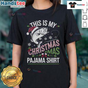 Funny Christmas pajama fishing style tee featuring ladies in festive attire, perfect for holiday fishing fun.
