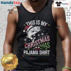 Funny Christmas pajama tank top featuring a fishing theme, perfect for holiday gatherings and cozy celebrations.