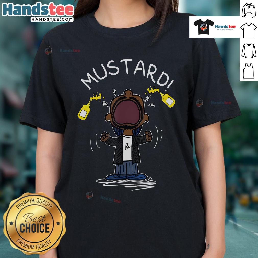 Funny trendy Lamar Mustard ladies tee featuring a vibrant design, perfect for casual wear and expressing unique style.