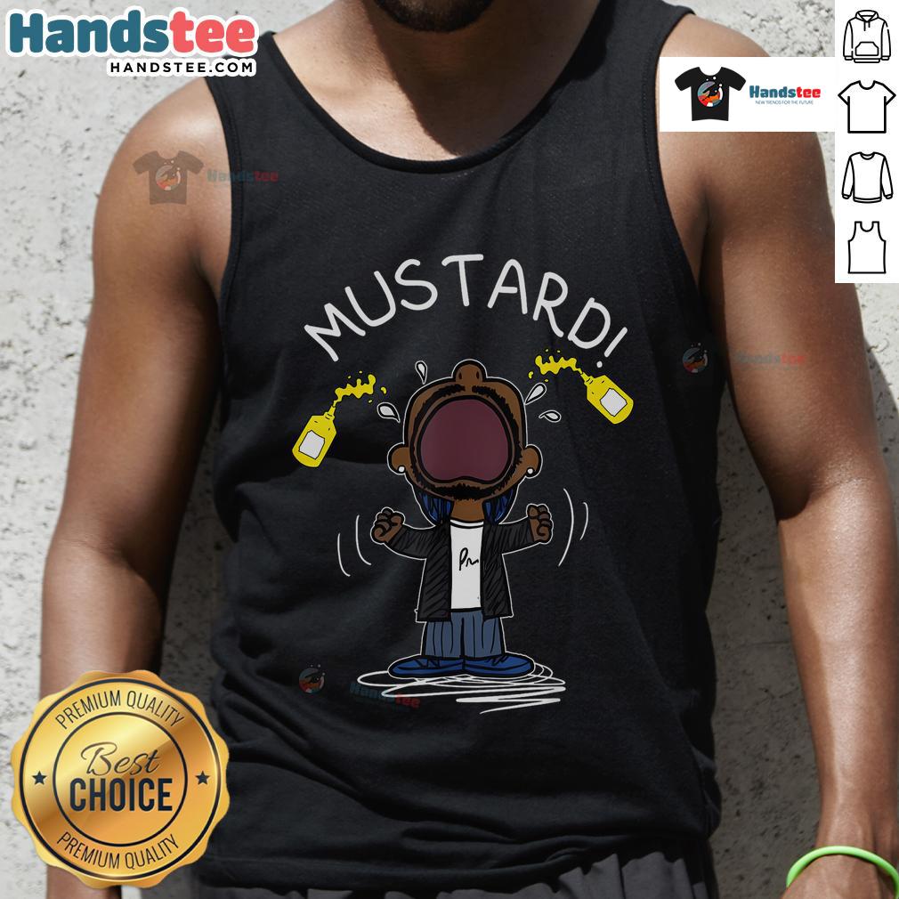 Trendy Lamar Mustard Tank Top featuring a humorous design, perfect for casual summer outfits and stylish looks.