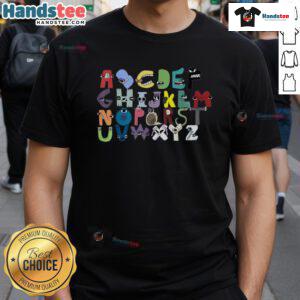 Boy in a Funny Villain Letter ABC costume wearing a matching Evil Alphabet Lore T-shirt, showcasing playful villainy.