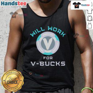 Funny V-Bucks Fortnite gaming tank top design for gamers, featuring humorous graphics and vibrant colors.