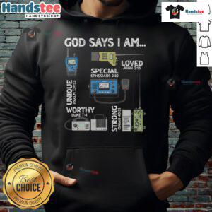 God Says I Am Ham Radio Lover Christian Hoodie showcasing faith and passion for ham radio in a stylish design.