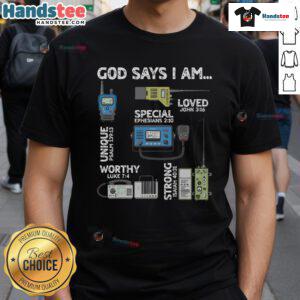 God Says I Am Ham Radio Lover Christian T-Shirt featuring a faith-inspired design for radio enthusiasts.