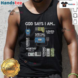 God Says I Am Ham Radio Lover Christian Tank Top featuring a bold design perfect for radio enthusiasts and faith-driven individuals.