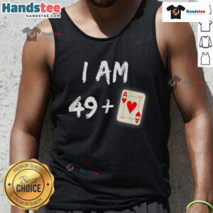 50th birthday poker player wearing a stylish tank top, celebrating with friends at a lively poker game.