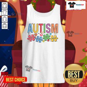 Good Autism Accept Understand puzzle tank top featuring vibrant colors and a positive message about autism acceptance.