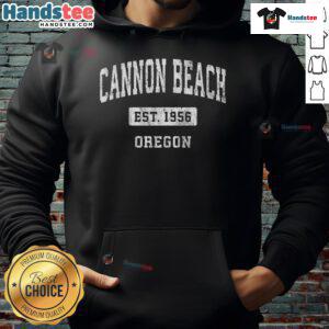 Vintage sports hoodie featuring Cannon Beach, Oregon design, perfect for beach lovers and outdoor enthusiasts.