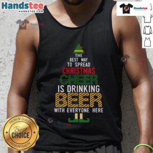 Funny Christmas Cheer Elf tank top featuring a naughty Santa elf with beer, perfect for holiday parties and festive fun.