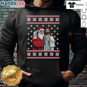 Alt Text: Good Christmas graphic hoodie featuring Santa and Jesus with Jingle Bros, perfect for festive holiday celebrations.