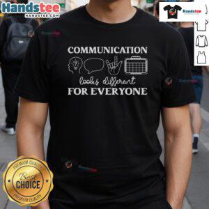 Good Communication Looks Different For Everyone SLP Sped Teacher T-Shirt design featuring vibrant colors and inclusive message.