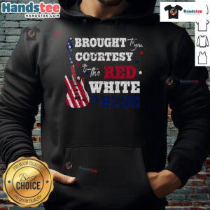 Good Courtesy of the Red White and Blue Western Country Music Hoodie displayed on a rustic wooden background.
