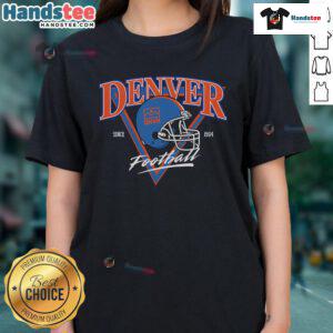 Good DNVR Football Since 1964 helmet design on a stylish ladies tee, perfect for fans of vintage football apparel.