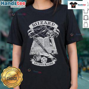 Good Fantasy Role Playing Game Wizard Ladies Tee featuring colorful wizard designs and magical elements.